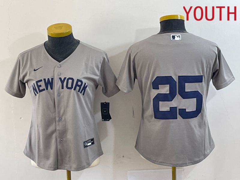 Youth New York Yankees #25 No Name Grey Nike Game 2024 MLB Jersey style 1->new york yankees->MLB Jersey